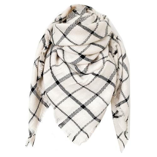 FIFTHAVE Schal Damen Weiß Scarf Women Winterschal,Kariert übergroßer Quadratisch Deckenschal Warmer Oversized Fransen Cape Poncho Herbstschal von FIFTHAVE