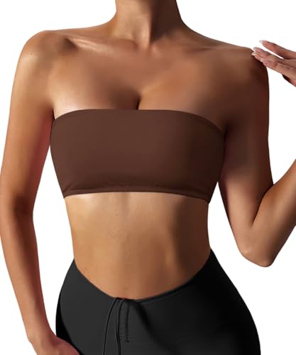 FIGKICKSEN Damen Bandeau Trägerloser Träger-BH Nahtloser Tube Top BH Rutschfest Gepolsterter Bralette Drahtloser Push Up BH, #1 Braun, X-Large von FIGKICKSEN