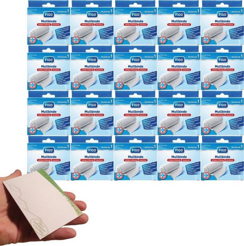 varivendo Bandage varivendo Notizblock + 20 x FIGO Mullbinde einzeln 6cm x 4m (Set, 20-tlg., Mullbinden), Haftbinde Badage Fixierbinde Verband von varivendo