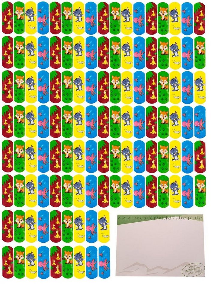 FIGO Wundpflaster 120 Stück FIGO Kinder-Pflaster Tiermotive" + varivendo Notizblock (Set, 120 St., Kinderpflaster), Fingerpflaster Pflaster Wundverband Kinderwundverband" von FIGO