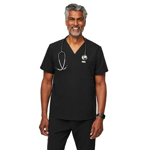 FIGS Chisec Scrub Top für Herren - 3 Taschen, taillierte Passform, karierter V-Ausschnitt, 4-Wege-Stretch, feuchtigkeitsableitende Herren-Peelings, Schwarz, Mittel von FIGS