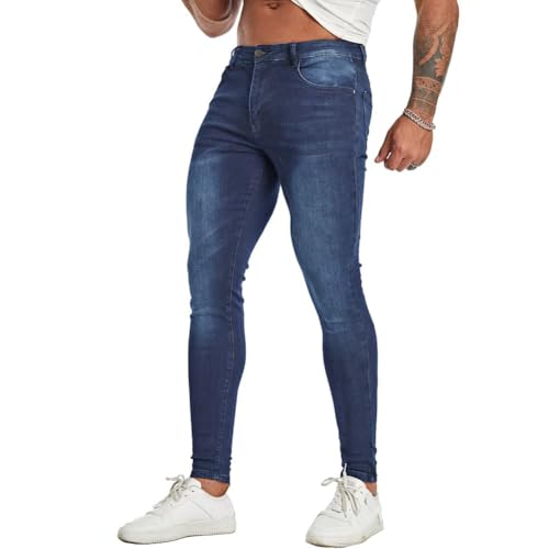 FIILIMER Herren Super Skinny Stretch Tapered Leg Slim Fit Ripped Distressed Jeans, Blue980-1, 48 von FIILIMER