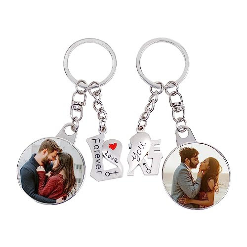 FIKCIK Schlüsselanhänger Personalisiert, Personalised Photo Keyring, Personalisierte Schlüsselanhänger mit Foto, Schlüsselanhänger für Paare DIY for Personalised Gifts Stainless Steel Keyring von FIKCIK