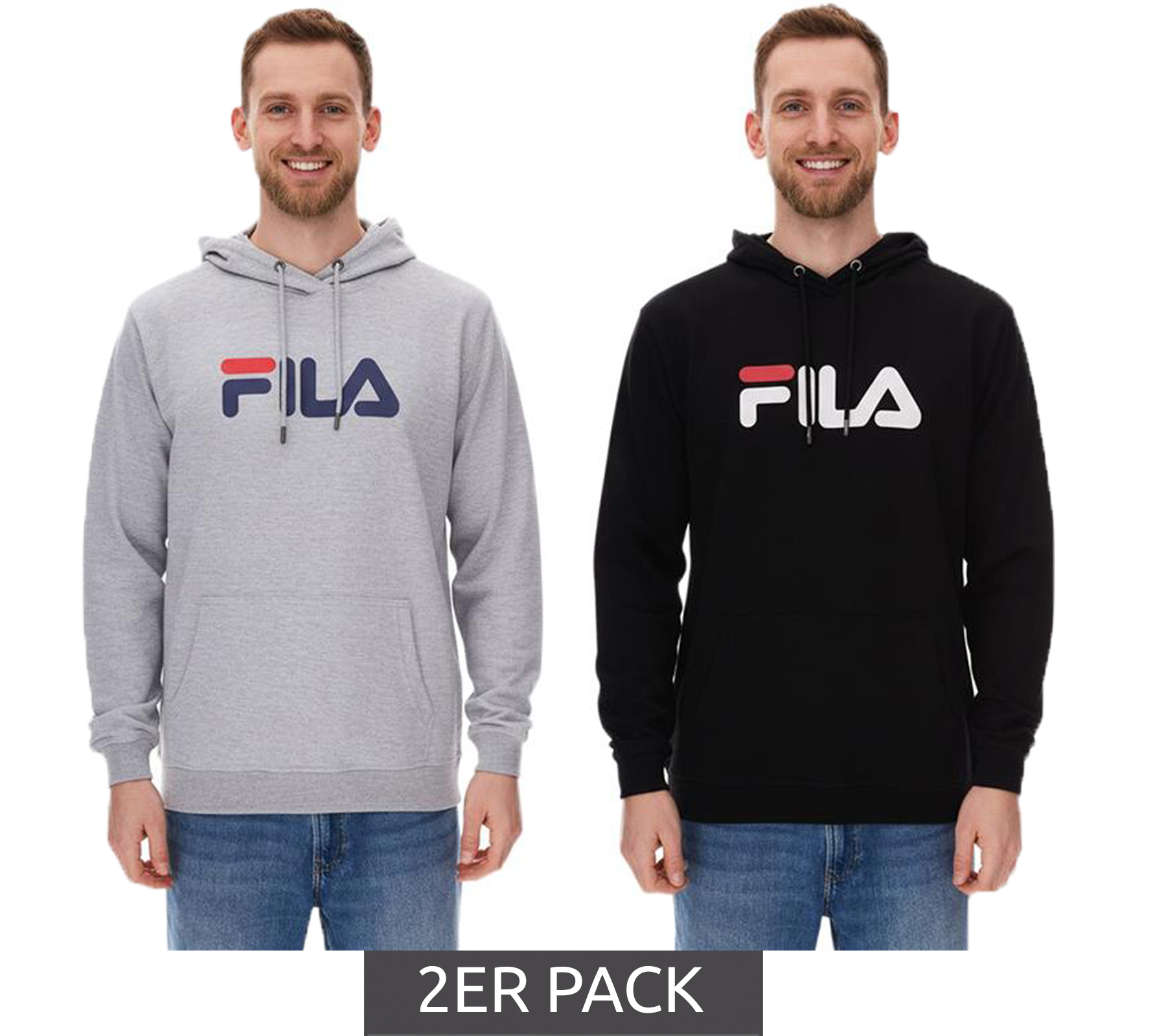 2er Sparpack FILA Barumini Hoodie Herren Kapuzen-Pullover Pulli Sweater Baumwoll-Sweatshirt FAU0068 Schwarz oder Grau von FILA