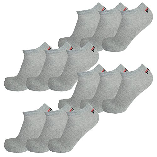 FILA 12 Paar Socken, Invisible Sneakers Unisex, einfarbig, 35-46 (4x 3er Pack) (Grau, 39-42 (6-8 UK)) von FILA