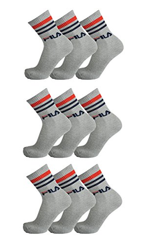 FILA 9 Paar Socken, Street Sport Socks im 9er Set, Einfarbig mit Streifen, Unisex 35-38,39-42,43-46 (43-46 (9-11 UK), Grau (400)) von FILA