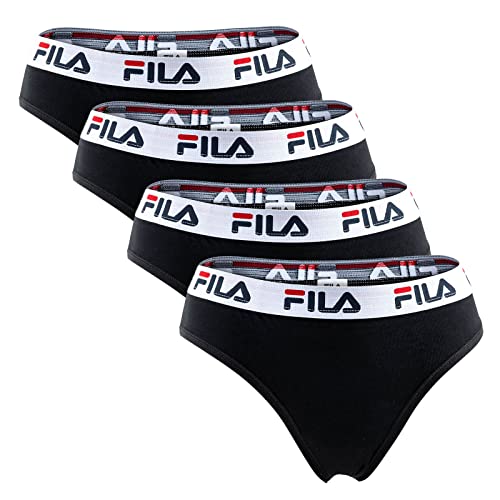 FILA Damen Brazilian Slip - 4er Pack, Logobund, Cotton Stretch (L, Schwarz) von FILA
