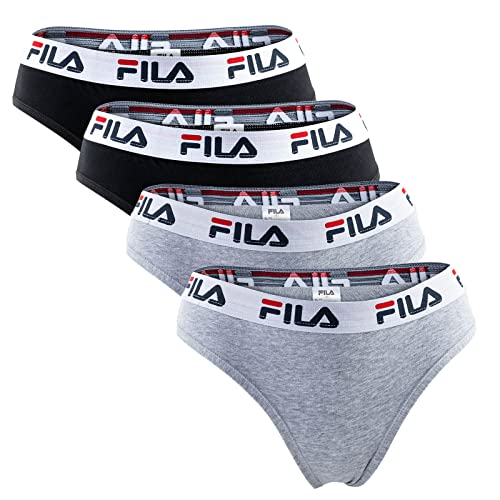 FILA Damen Brazilian Slip - 4er Pack, Logobund, Cotton Stretch (L, Schwarz/Grau) von FILA