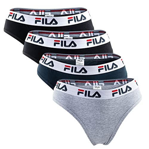 FILA Damen Brazilian Slip - 4er Pack, Logobund, Cotton Stretch (L, Schwarz/Grau/Marine) von FILA