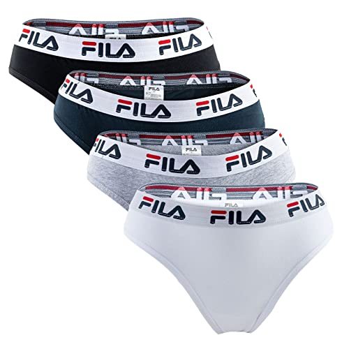 FILA Damen Brazilian Slip - 4er Pack, Logobund, Cotton Stretch (L, Weiß/Schwarz/Grau/Marine) von FILA