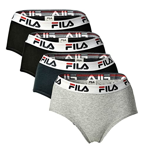 FILA Damen Hipster - 4er Pack, Logobund, Cotton Stretch (S, Schwarz/Grau/Marine) von FILA