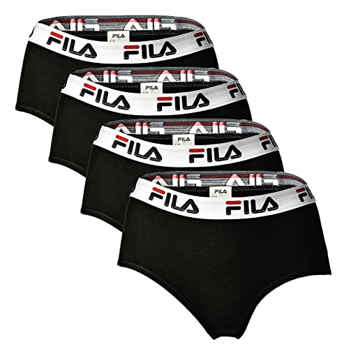 FILA Damen Hipster - 4er Pack, Logobund, Cotton Stretch (XL, Schwarz) von FILA