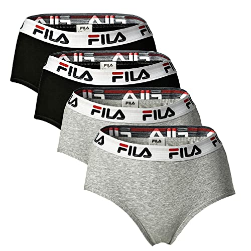 FILA Damen Hipster - 4er Pack, Logobund, Cotton Stretch (XL, Schwarz/Grau) von FILA