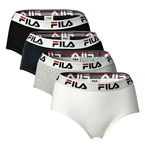 FILA Damen Hipster - 4er Pack, Logobund, Cotton Stretch (XL, Weiß/Schwarz/Grau/Marine) von FILA