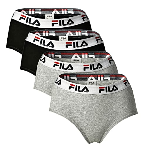 FILA Damen Hipster - 4er Pack, Logobund, Cotton Stretch (XS, Schwarz/Grau) von FILA