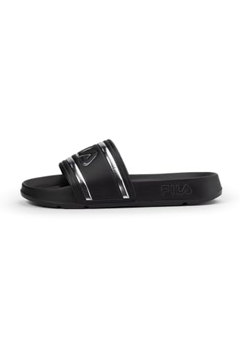 FILA Damen Morro Bay Logo Slipper wmn Slide Sandal, Black-Silver, 36 EU von FILA