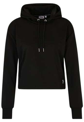 FILA Damen RHEINE Cropped Kapuzenpullover, Black, L von FILA