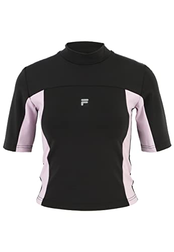 FILA Damen Riva Cropped T-Shirt, Black-Fair Orchid, L von FILA