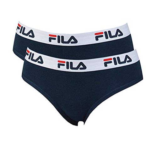 FILA Damen Slip, Vorteilspack (2er Pack) - Regular Waist, Brief mit breitem Logo-Bund, Baumwolle, einfarbig (blau (321), M (Medium) - 2er Pack) von FILA
