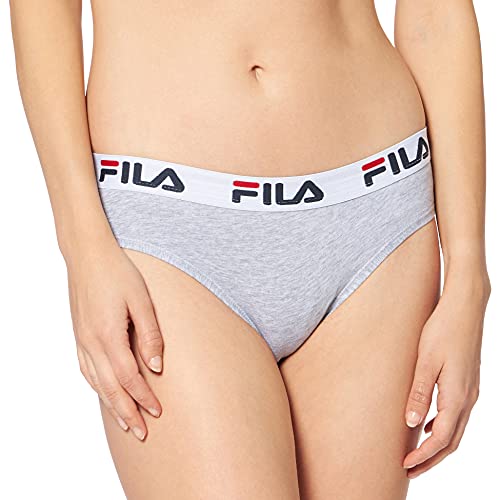 FILA Damen Slip, Vorteilspack (2er Pack) - Regular Waist, Brief mit breitem Logo-Bund, Baumwolle, einfarbig (grau (400), M (Medium) - 2er Pack) von FILA