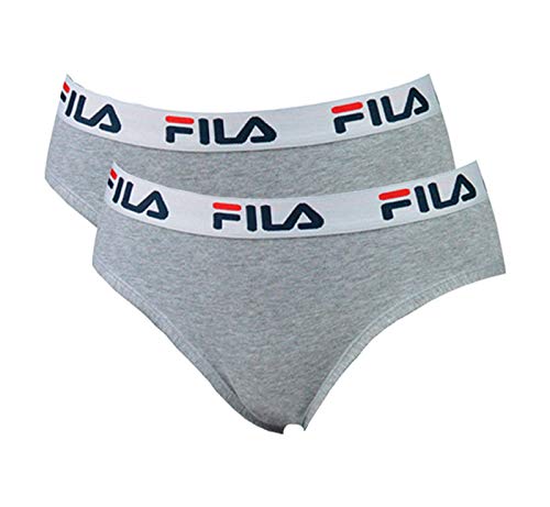 FILA Damen Slip, Vorteilspack (2er Pack) - Regular Waist, Brief mit breitem Logo-Bund, Baumwolle, einfarbig (grau (400), XL (X-Large) - 2er Pack) von FILA
