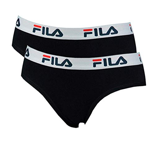 FILA Damen Slip, Vorteilspack (2er Pack) - Regular Waist, Brief mit breitem Logo-Bund, Baumwolle, einfarbig (schwarz (200), L (Large) - 2er Pack) von FILA