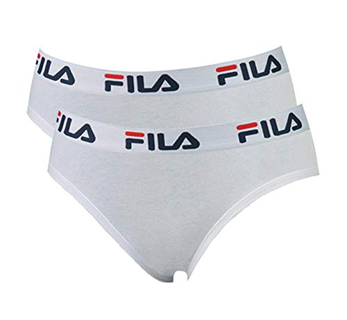 FILA Damen Slip, Vorteilspack (2er Pack) - Regular Waist, Brief mit breitem Logo-Bund, Baumwolle, einfarbig (weiß (300), S (Small) - 2er Pack) von FILA