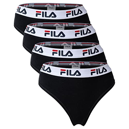 FILA Damen String - 4er Pack Slips, Logobund, Cotton Stretch (L, Schwarz) von FILA