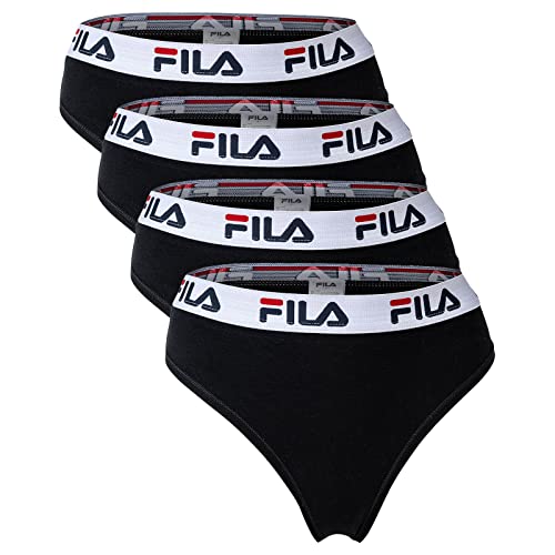 FILA Damen String - 4er Pack Slips, Logobund, Cotton Stretch (S, Schwarz) von FILA