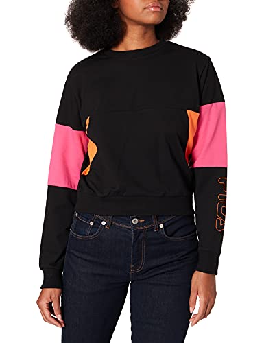 FILA Damen Women PARASTU Cropped Crew Sweat Sweatshirt, Black-Beetroot Purple-Mandarin orange, M von FILA