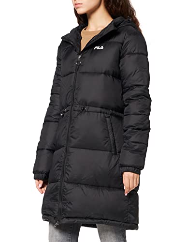 FILA Damen Women EMBLA Long Hooded Puff Jacket, Black, L von FILA