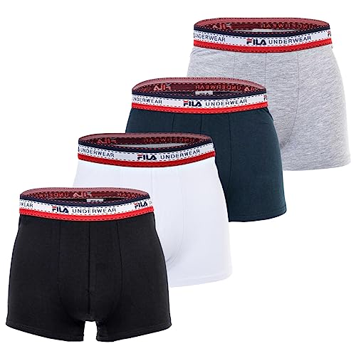 FILA Herren Boxer Shorts, 4er Pack - Logobund, Cotton Stretch, einfarbig Schwarz/Weiß/Grau/Blau L von FILA