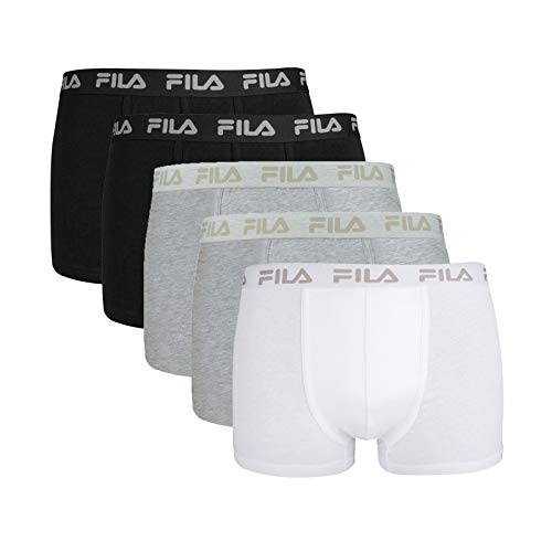FILA Herren Boxershort 5er Vorteilspack, Pants mit Logobund, Einfarbig (Schwarz/Grau/Weiß, XL) von FILA