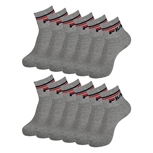 FILA Herren Damen Quarter Socken Sportsocken Quartersocks Calza 6 Paar, Farbe:Grau, Artikel:-400 grey melange, Größe:35-38 von FILA