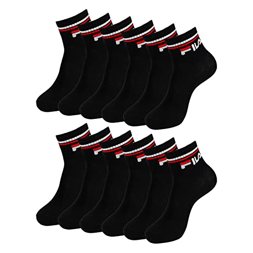 FILA Herren Damen Quarter Socken Sportsocken Quartersocks Calza 6 Paar, Farbe:Schwarz, Artikel:-200 black, Größe:35-38 von FILA