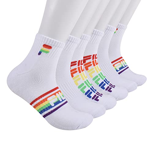 Fila Herren Gestreifte Viertelsocken Quarter Socken, Weiß/Regenbogen, Large (6er Pack) von FILA