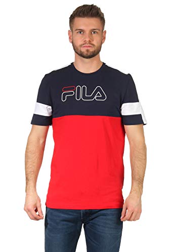 FILA Herren Jadon Blocked Tape T-Shirt, True red-Black iris-Bright White, S von FILA