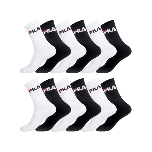 Fila Herren Lot 12 paires de chaussettes Homme Freizeitsocken, Black/White, 43/46 von FILA