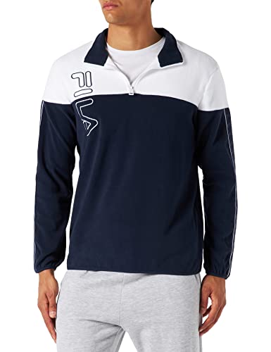 FILA Herren Men Ofer Half Zip Fleece Shirt Sweatshirt, Black iris-Bright White, M von FILA