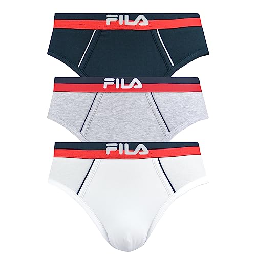 FILA Herren Slip, 3er Pack - Briefs, Logobund, Urban, Cotton Stretch, einfarbig Marine/Grau/Weiß M von FILA