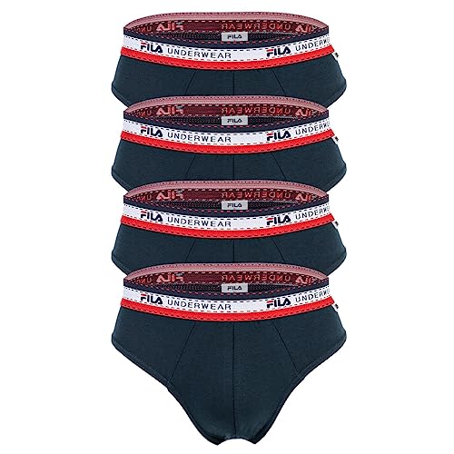 FILA Herren Slip, 4er Pack - Briefs, Logobund, Cotton Stretch, einfarbig Marine L von FILA