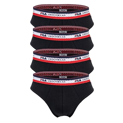 FILA Herren Slip, 4er Pack - Briefs, Logobund, Cotton Stretch, einfarbig Schwarz XL von FILA