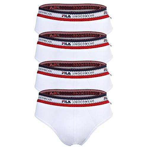 FILA Herren Slip, 4er Pack - Briefs, Logobund, Cotton Stretch, einfarbig Weiß M von FILA