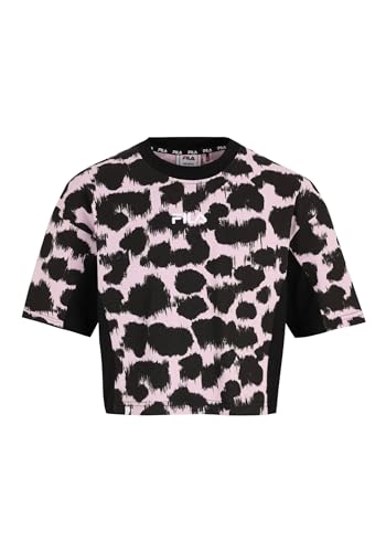 FILA Mädchen Bad AROLSEN Cropped Wide T-Shirt, Black Leo Ikat AOP-Black, 158/164 von FILA