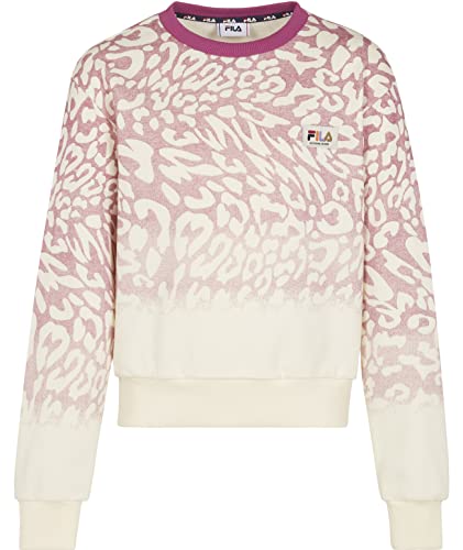 FILA Mädchen Bradford Cropped Crew Sweatshirt, Egret Gradient Leo AOP, 146/152 von FILA