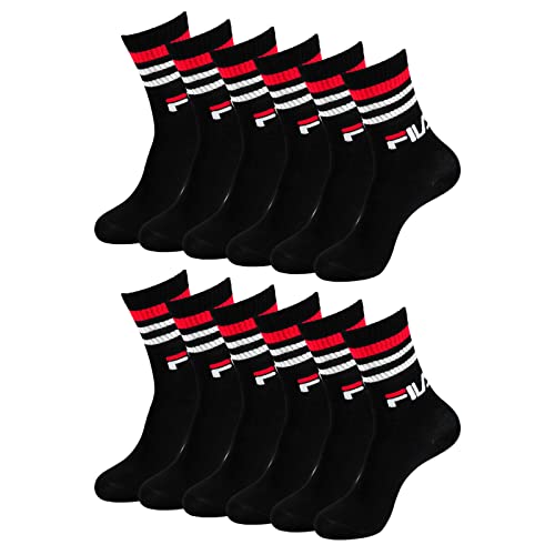 FILA Men Women Tennissocken Vintage Sportsocken Crewsocks Calze 6 Paar, Farbe:Schwarz, Artikel:-200 black, Größe:39-42 von FILA