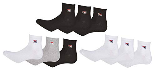 FILA Quarter Sneaker Socken 12 Paar Weiß Grau Schwarz Herren Damen Bunt F9303, Farbe:Weiss, Socken Neu:39-42 von FILA