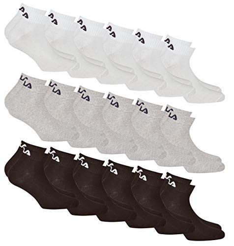 FILA Quarter Sneaker Socken 18 Paar Sparpack | Damen & Herren Socken, unisex Füßlinge (Weiß, Schwarz, Grau 39-42) von FILA