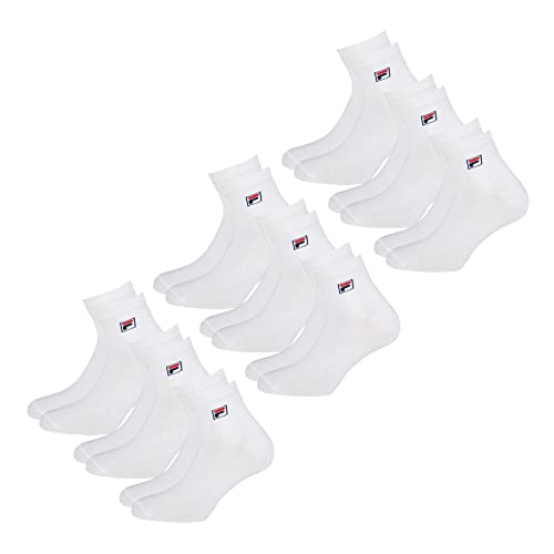 FILA Quarter Sneaker Socken 9 Paar Weiß Grau Schwarz Herren Damen Alltag Füssling Bunt F9303, Farbe:Weiss, Socken Neu:35-38 von FILA