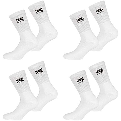 FILA Tennis Socken Herren Damen F9000 Crew 2 Paar 4 Paar 8 Paar Weiss Grau Schwarz, Farbe:weiss 8 Paar, Größe:43-46 von FILA